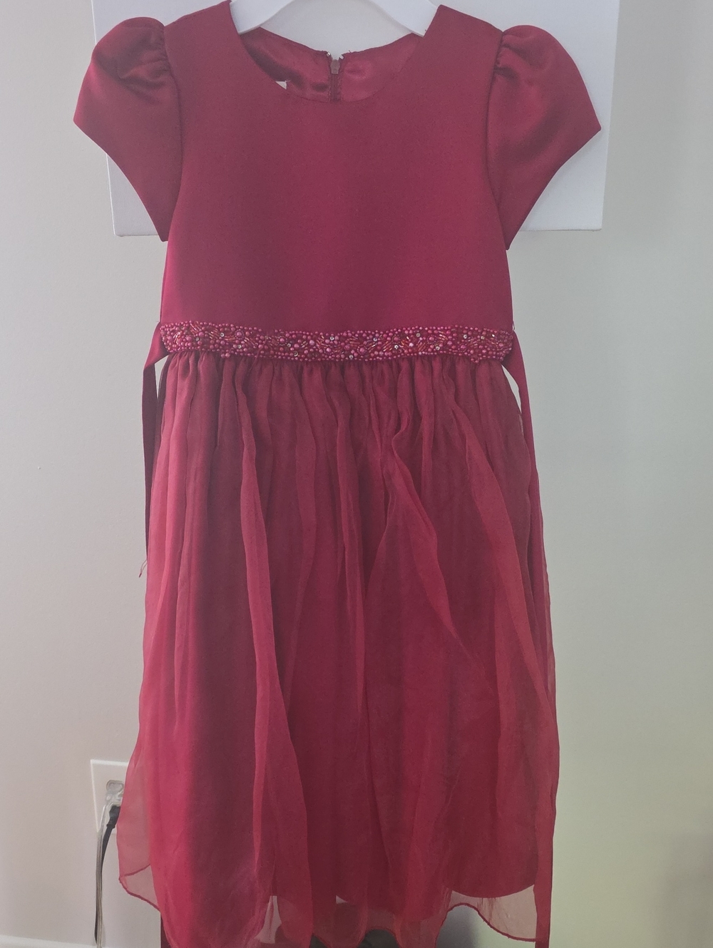 Red Girls' Party Dress with Beaded Waist
